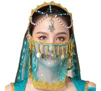 Jasmine Costume,Belly Dance Face Veil Elegant Dance Tribal Face Veil Delicate Indian Dance Face Chain Veil with Adjustable Strap Princess Jasmine Costume Accessory for Women Show Dress Up Party