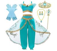 Jasmine Costume Kids Princess Jasmine Dress Up for Girls with Accessories Deluxe Girls Fancy Dress for Party Cosplay Birthday Party Halloween Christmas 2-3 Years A/100