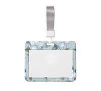 Jasmine Flowers in Pale Blue Sliding Id Badge Holder Hard Plastic Work Card Case Name Tag Protector for Nurses Office