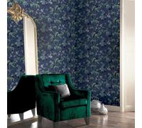 Jasmine Garden Tropical Leaf Blossom Branches - Navy 297800 - Arthouse Wallpaper