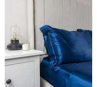 Jasmine Silk 100% 19 Momme Charmeuse Silk Pillowcase Oxford Style 50 cm x 75 cm + 7cm Border Envelope Closure RRP £45 (Navy)
