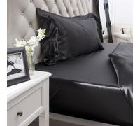 Jasmine Silk 100% Charmeuse Silk Fitted Sheet (BLACK) (SUPER KING 180cm x 200cm + 30cm)