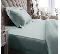 Jasmine Silk 100% Mulberry 19MM Charmeuse Silk Fitted Sheet (DUCK EGG) (SINGLE 90cm x 190 cm + 26 cm)