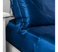 Jasmine Silk 100% Mulberry 19MM Charmeuse Silk Fitted Sheet (Navy) (DOUBLE 140 x 190 + 26 cm)