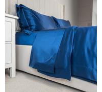 Jasmine Silk 100% Mulberry 19MM Charmeuse Silk Flat Sheet (Navy) (KING/SUPERKING 290cm x 275cm)