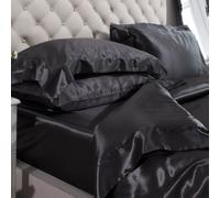 Jasmine Silk 6PCs 100% Mulberry 19MM Charmeuse Silk Duvet Cover Set (Black) (Double)