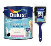 Jasmine White Dulux Easycare Bathroom Soft Sheen Paint 2.5L + 3" Emulsion Paint Brush- Moisture & Steam Resistant, Mould Protection, Washable Durable Finish for Bathroom Walls & Ceilings