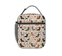 JASMODER Dachshund Sausage Dogs Pink Floral Lunch Bag Insulated Water-Resistant Tote Bag Reusable Lunch Box For Picnic Travel
