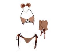 JasmyGirls Kawaii Lingerie Sexy Bear Cosplay Costume Anime Micro Bikini Cute Furry Bra and Panty Set Japanese Lolita Outfit Brown