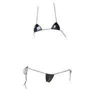 JasmyGirls Leather Micro Bikini Extreme Anime Lingerie Sexy Cosplay Outfit Naughty Japanese Bra aPanty Set Two Piece Thong Swimsuit Black
