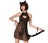 JasmyGirls Sexy Cat Cosplay Lingerie Dress Halloween Kawaii Anime Kitten Keyhole Costume Cute Maid Outfit Japanese Lolita Underwear (Black)