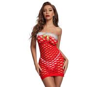 JasmyGirls Sexy Christmas Lingerie for Women Santa Red Fishnet Bodysuit Costume Naughty Cosplay Outfit Xmas Holiday Role Play Dress