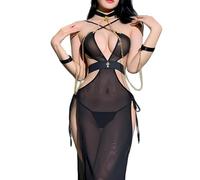JasmyGirls Sexy Cosplay Lingerie for Women Naughty Role Playing Halloween Succubus Nun Costume Maid Outfit Skimpy Sheer Mesh Dress