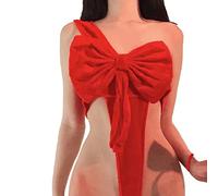 JasmyGirls Women's Sexy Bow Lingerie Valentines Red Unwrap Me Teddy Babydoll Christmas Cosplay Costume Velvet One Piece Bodysuit