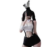 JasmyGirls Women's Sexy Bunny Cosplay Lingerie Naughty Kawaii Maid Costume Anime Strappy Halter Outfit Lolita Underwear