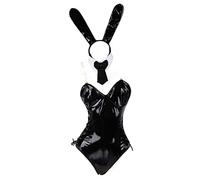 JasmyGirls Women's Sexy Bunny Costume Maid Cosplay Lingerie Naughty Leather Bodysuit Kawaii Anime Roleplay Outfit