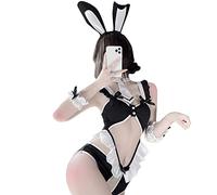 JasmyGirls Women's Sexy Bunny Costume Naughty Cosplay Lingerie One Piece Teddy Bodysuit Kawaii Anime Maid Outfit Crotchless Panty