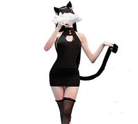 JasmyGirls Womens Sexy Lingerie Set Anime Cat Costumes Hollow Heart Cute Kitten Lolita Underwear Tight Nightdress Mini Babydoll (Black)