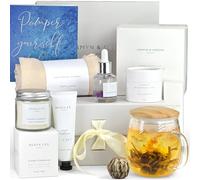 Jasmyn & Greene Self Care Birthday Gifts for Women - Blooming Flower Tea Set Gifts for Mum with Glass Tea Mug and Relaxing Pashmina Shawl, Spa Pamper Hampers for Women, Get Well Soon Gifts for Her