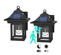 Jasni 2 Pack Solar Wall Lanterns, Motion Sensor Outdoor Lights, Dusk to Dawn Wall Sconce with 3 Modes, IP65 Waterproof Exterior Light Fixture for Yard, Patio, Fence, Garden