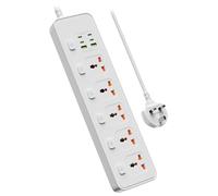 Jasni 3M/9.84FT Extension Lead 5 AC Way with 2 USB+4 Type-C Slots(5V 4.2A), 13Amp UK Plug Power(3250W/10A),Bold Extension Cord with Fuse Surge Protected Power Strip for Home Office (White)