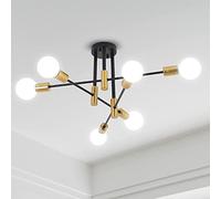 Jasni Sputnik Ceiling Light Chandelier Mid Century Modern Nordic Pendant Lighting 6 Lights Fixture Black Gold Semi-Flush Mount Ceiling Light for Bedroom,Dining Room,Kitchen,Office,Hallway (6-Light)