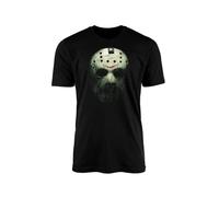 Jason Mask Black T-Shirt Top Tee - Classic Horror Thriller Scary Slasher Halloween Voorhees Camp Crystal Lake Friday 13th Cinema Film Movie Gift Present (3XL, Black Prime)