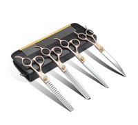 JASON Professional Dog Grooming Scissors Set - 6 in 1 Sharp Shears Set With 7" Thinning, Chunker, Straight, Curved Shears and Comb for Cat Pet, Rosegold