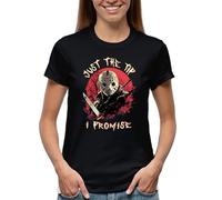 Jason Voorhees Just The tip I Promise Horror Movie Character Women's Black T-Shirt Size L