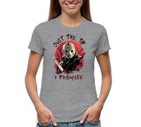 Jason Voorhees Just The tip I Promise Horror Movie Character Women's Grey T-Shirt Size L