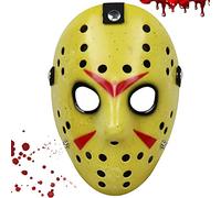 Jason Voorhees Mask Luxury PVC Horror Jason Hockey Mask Scary Halloween Kills Costume Hacker Fancy Dress Mens Womens (Yellow)