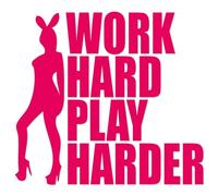 JasonCarlMorgan JCM Graphics Work Hard Play Harder Iron On HTV Transfer Neon Pink 190mm