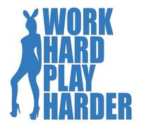 JasonCarlMorgan JCM Graphics Work Hard Play Harder Iron On HTV Transfer Sky Blue 150mm