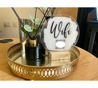 JasonCarlMorgan WinsterCreations Custom Wifi QR Code Scan Me Painted Acrylic Plaque Sign With Wooden Base Sage Green Silver