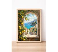 JasonCarlMorgan WinsterCreations Lemon Archway Summer Wall Art Mediterranean Coastal Landscape Print Rustic Kitchen Decor A3 Normal
