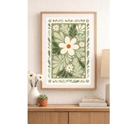 JasonCarlMorgan WinsterCreations Sage Green Scandinavian Floral Wall Art - Nordic Folk Flower Print, Vintage Botanical Poster, Minimalist Cottage Decor A5 Normal