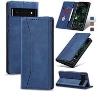 Jasonyu Case for Google Pixel 6 Pro Leather Wallet Flip Cover for with Card Holder,Kickstand, Magnetic Closure,TPU Shockproof Phone Case Compatible with Pixel 6 Pro (Blue)