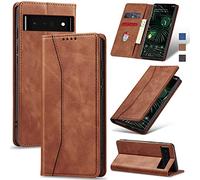 Jasonyu Case for Google Pixel 6 Pro Leather Wallet Flip Cover with Card Holder,Kickstand, Magnetic Closure,TPU Shockproof Phone Case Compatible with Google Pixel 6 Pro (Brown)