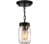 Jasopaco Glass Mason Jar Light Fixtures - Single Pendant Ceiling Light 1-Light Flush Mount - Black Country Farmhouse Lights for Kitchen Dining Room Foyer Stairway Hallway Entryway Porch