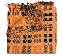 Jaspe - Orange Welsh Tapestry Woollen Throw. Traditional Carthen Welsh Blanket - Caernarfon pattern. Finished with fringing.