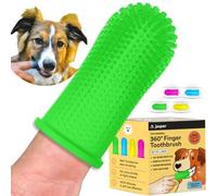 Jasper 360º Dog Finger Brush Toothbrush Set (4-Pack), Ergonomic Design, Full Surround Bristles for Easy Teeth Cleaning, Dental Care for Puppies, Cats and Small Pets, Neon