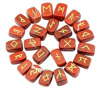 Jasper Rune Stones Tumbled Engraved Lettering Crystal Set for Wicca Crystals Healing Chakra Reiki - Red