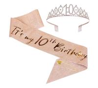 JasperKino 10th Birthday Sash and Tiara Set Rose Gold Birthday Sash Crown Birthday Party Favors Supplies for Girls Birthday Party