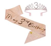 JasperKino 3rd Birthday Sash and Tiara Set Rose Gold Birthday Sash Crown Party Accessories for Girls, Small, Pink
