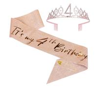JasperKino 4th Birthday Sash and Tiara Set Rose Gold Birthday Sash Crown Birthday Party Favors Supplies for Birthday Party