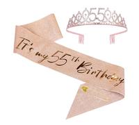 JasperKino 55th Birthday Sash and Tiara Set Rose Gold Birthday Sash Crown Birthday Party Favors Supplies for Girls Birthday Party