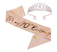 JasperKino 90th Birthday Sash and Tiara Set Rose Gold Birthday Sash Crown Birthday Party Favors Supplies for Girls Birthday Party
