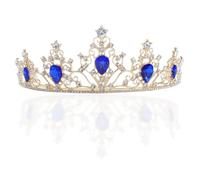 JasperKino Gold Tiara Crown Crystal Blue Rhinestone Tiara Princess Bride Headband for Wedding, Birthday, Pageant, Party, Blue,Gold