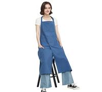 Jaspfct Pottery Apron Split Leg Long Artist Painting Aprons with 3 Pockets for Ceramics Clay Women Men, Blue, 39" long