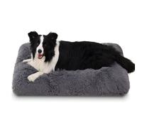 Jaspuriea Extra Large Dog Bed Washable Dog Crate Mattress Calming Fluffy Anti Anxiety Dog Beds Deluxe Plush Dog Mat with Anti-Slip Bottom, Dark Grey, 120x75x10cm
